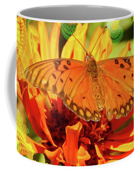 Greens and Oranges Butterfly Abstract - Mug