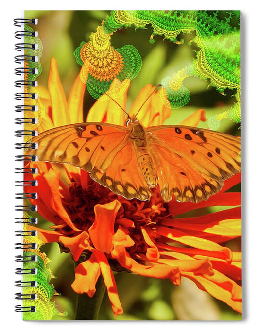 Greens and Oranges Butterfly Abstract - Spiral Notebook