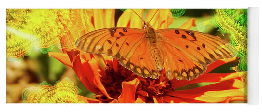 Greens and Oranges Butterfly Abstract - Yoga Mat