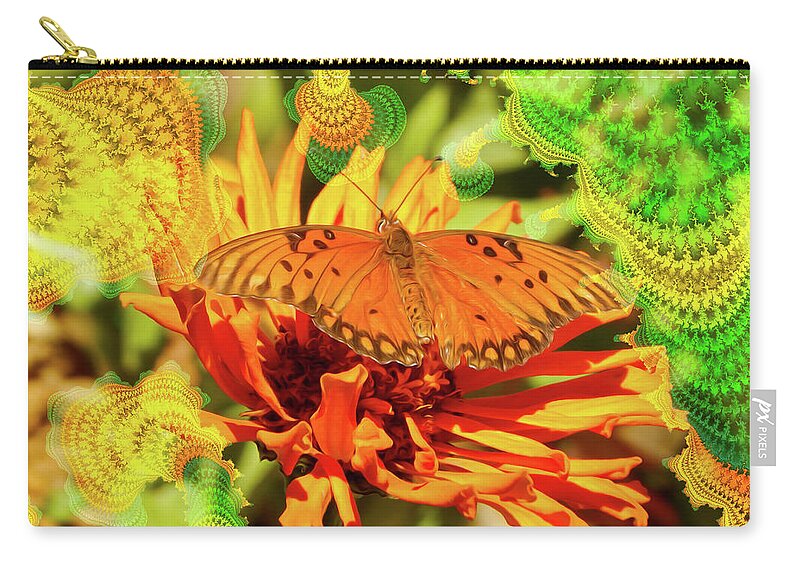 Greens and Oranges Butterfly Abstract - Zip Pouch