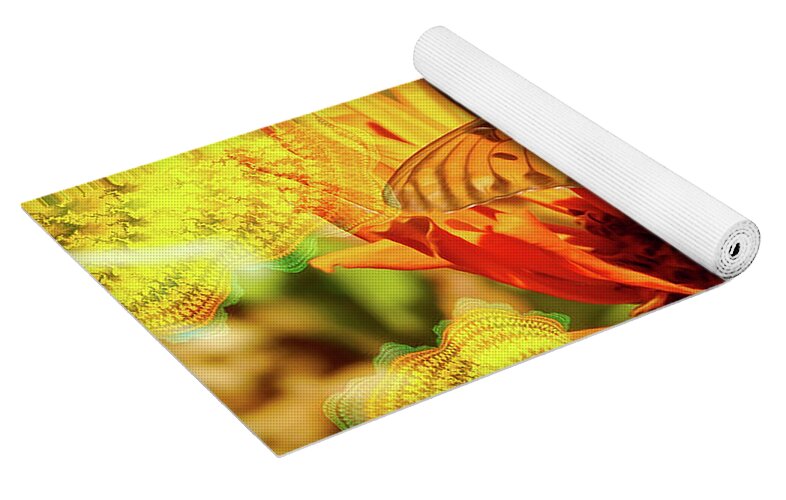 Greens and Oranges Butterfly Abstract - Yoga Mat