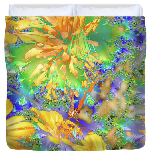 Hidden Butterly of Yellows and Greens - Duvet Cover