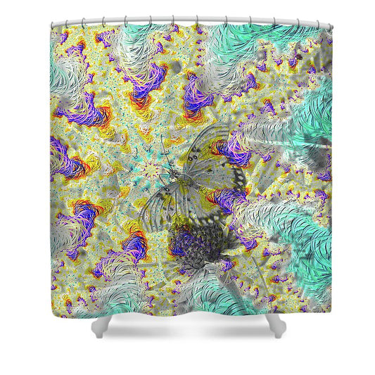 Hidden In Fractals, Colorless Butterfly - Shower Curtain