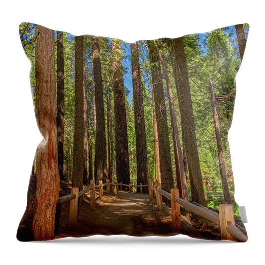 Hiking Trail in Mariposa Grove of Giant Sequoias - Throw Pillow