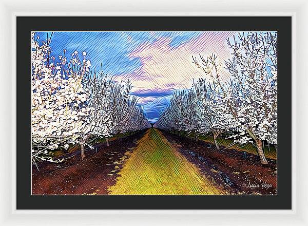 Landscape Blooms with Colorful Background - Framed Print