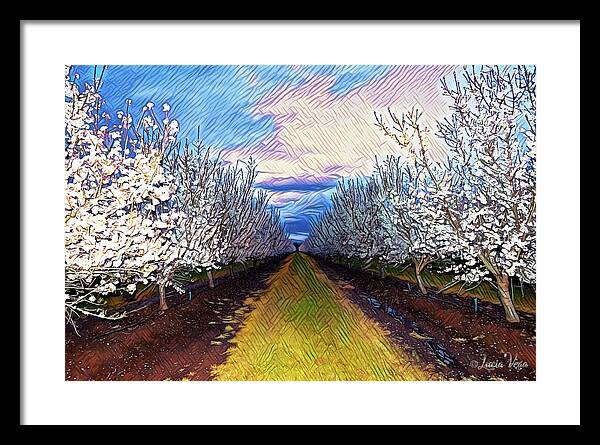 Landscape Blooms with Colorful Background - Framed Print