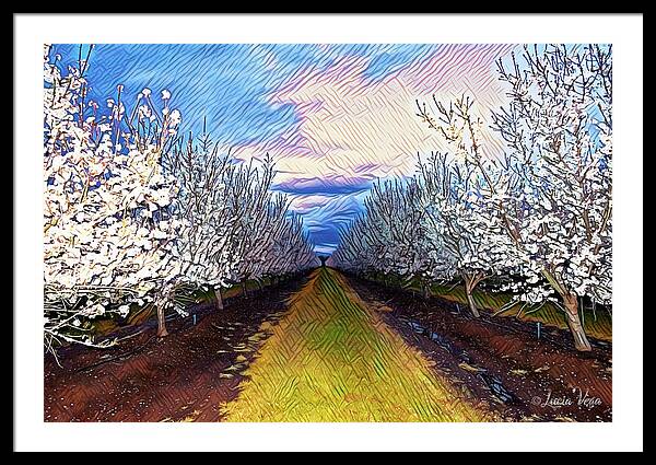 Landscape Blooms with Colorful Background - Framed Print