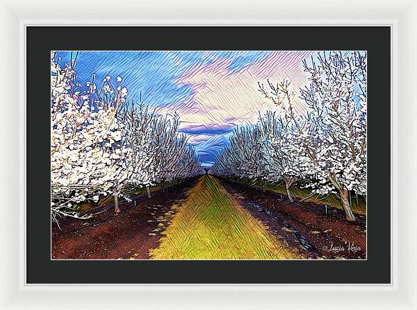 Landscape Blooms with Colorful Background - Framed Print