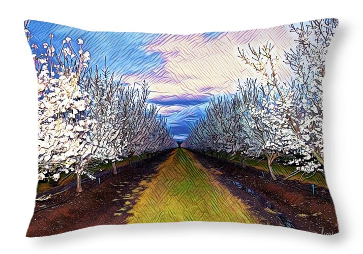 Landscape Blooms with Colorful Background - Throw Pillow