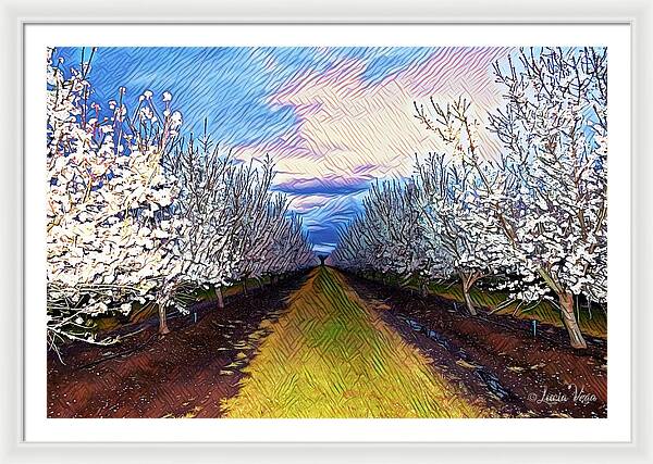 Landscape Blooms with Colorful Background - Framed Print