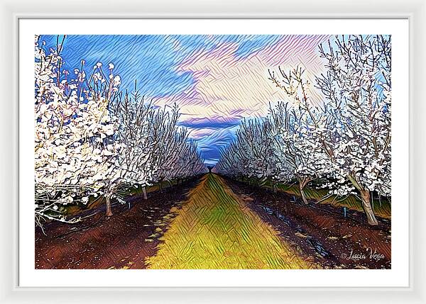 Landscape Blooms with Colorful Background - Framed Print