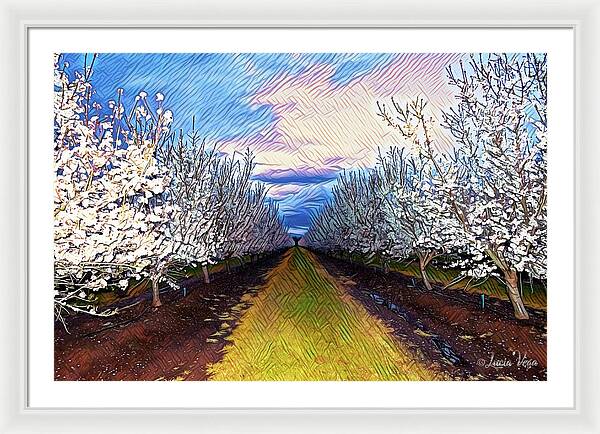 Landscape Blooms with Colorful Background - Framed Print