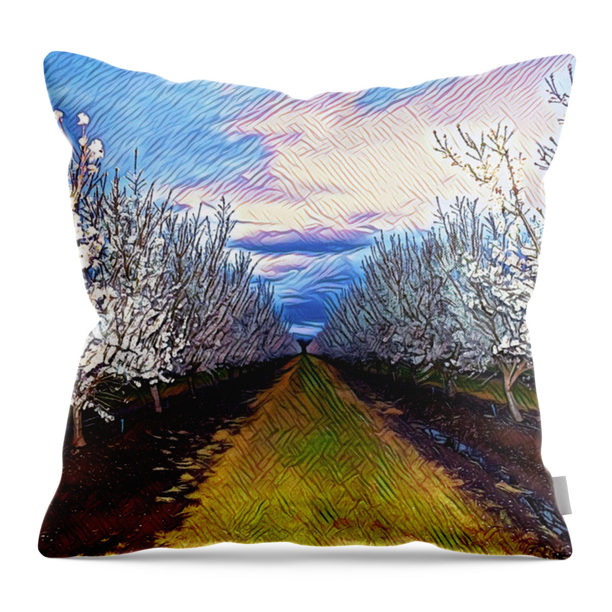 Landscape Blooms with Colorful Background - Throw Pillow