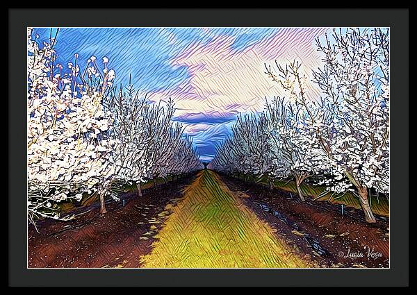 Landscape Blooms with Colorful Background - Framed Print