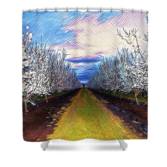 Landscape Blooms with Colorful Background - Shower Curtain