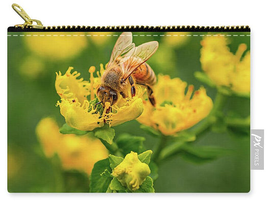 Landscape of a bee and yellow flowers - Zip Pouch