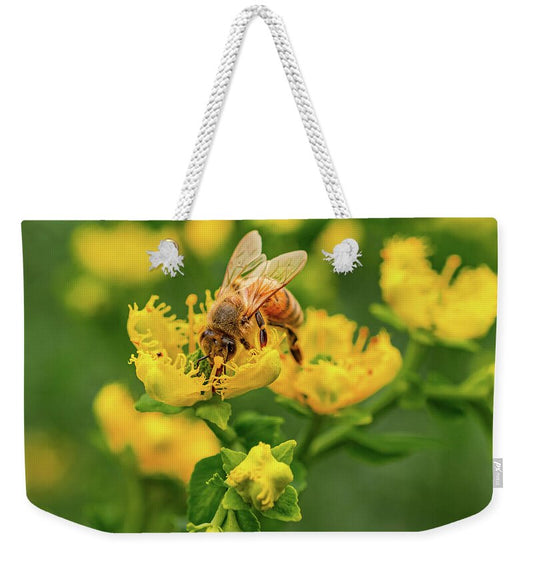 Landscape of a bee and yellow flowers - Weekender Tote Bag