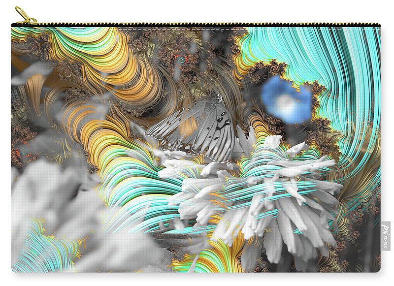 Light Blue Patterns in a Garden with FLower and Butterfly - Zip Pouch