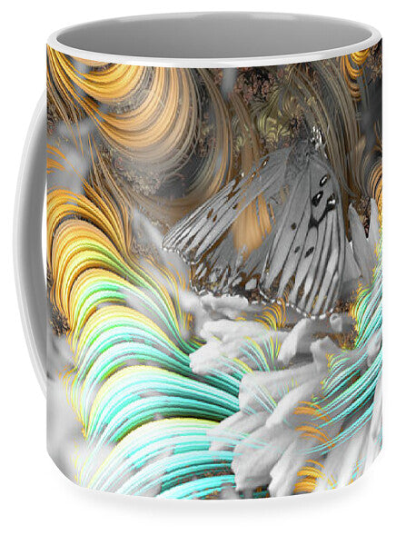 Light Blue Patterns in a Garden with FLower and Butterfly - Mug