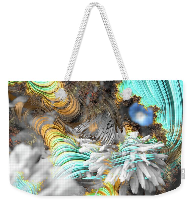 Light Blue Patterns in a Garden with FLower and Butterfly - Weekender Tote Bag