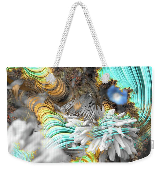 Light Blue Patterns in a Garden with FLower and Butterfly - Weekender Tote Bag