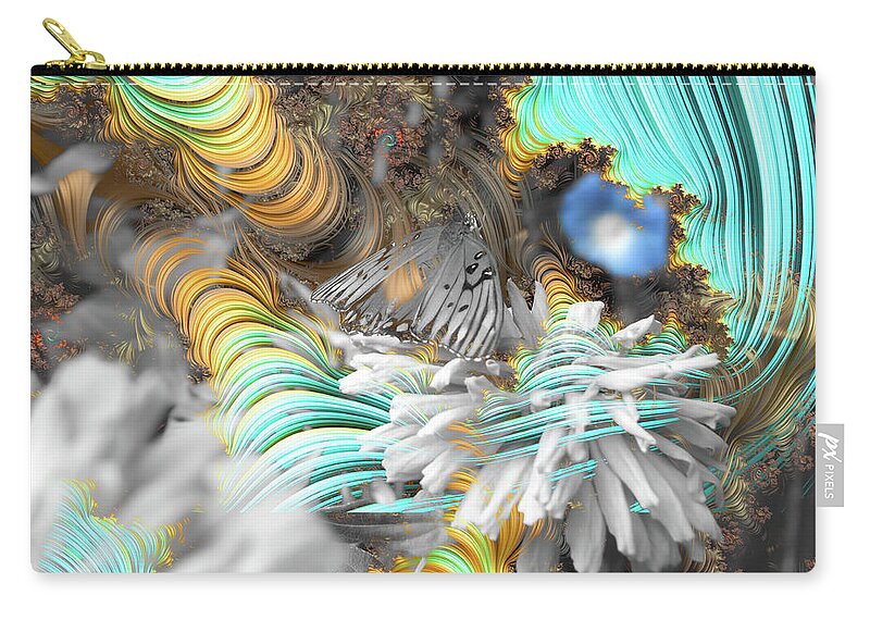 Light Blue Patterns in a Garden with FLower and Butterfly - Zip Pouch