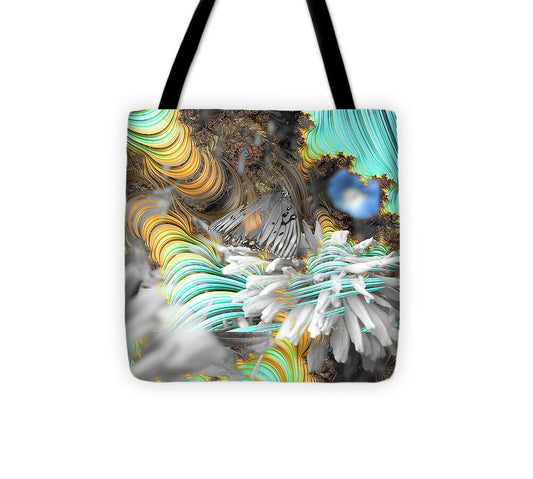 Light Blue Patterns in a Garden with FLower and Butterfly - Tote Bag