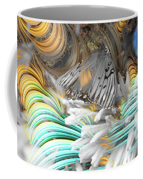 Light Blue Patterns in a Garden with FLower and Butterfly - Mug
