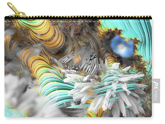 Light Blue Patterns in a Garden with FLower and Butterfly - Zip Pouch
