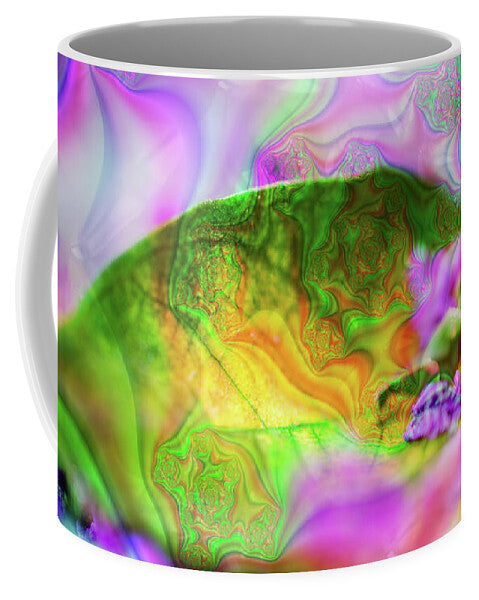 Magenta Fractals and Natural Leaf - Mug