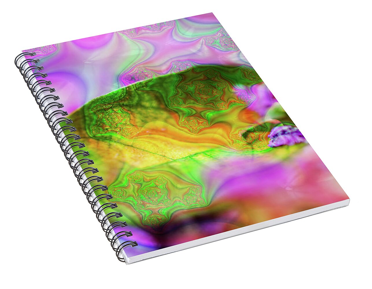 Magenta Fractals and Natural Leaf - Spiral Notebook