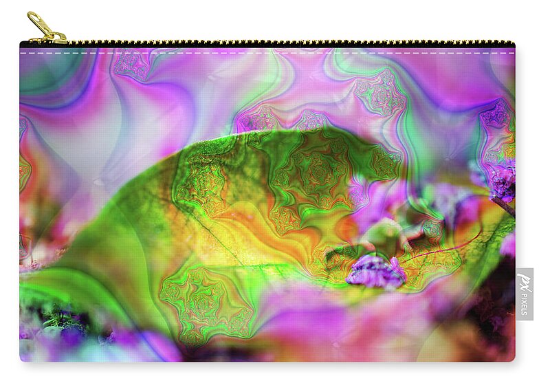 Magenta Fractals and Natural Leaf - Zip Pouch
