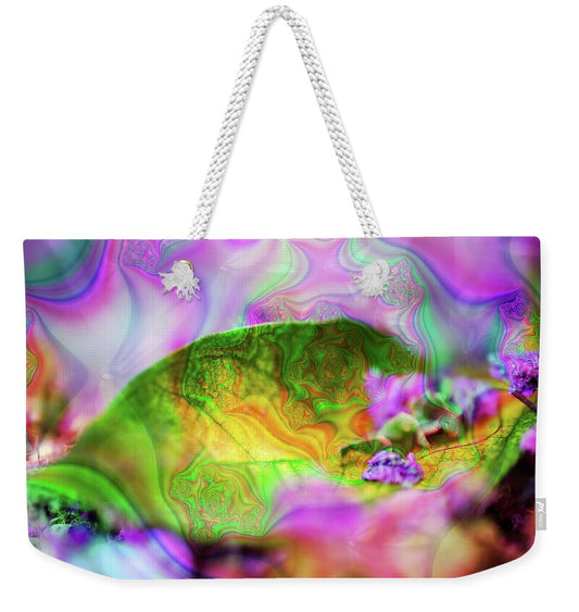 Magenta Fractals and Natural Leaf - Weekender Tote Bag