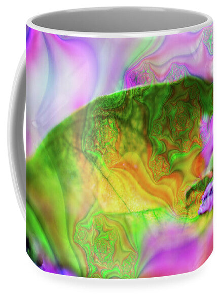 Magenta Fractals and Natural Leaf - Mug