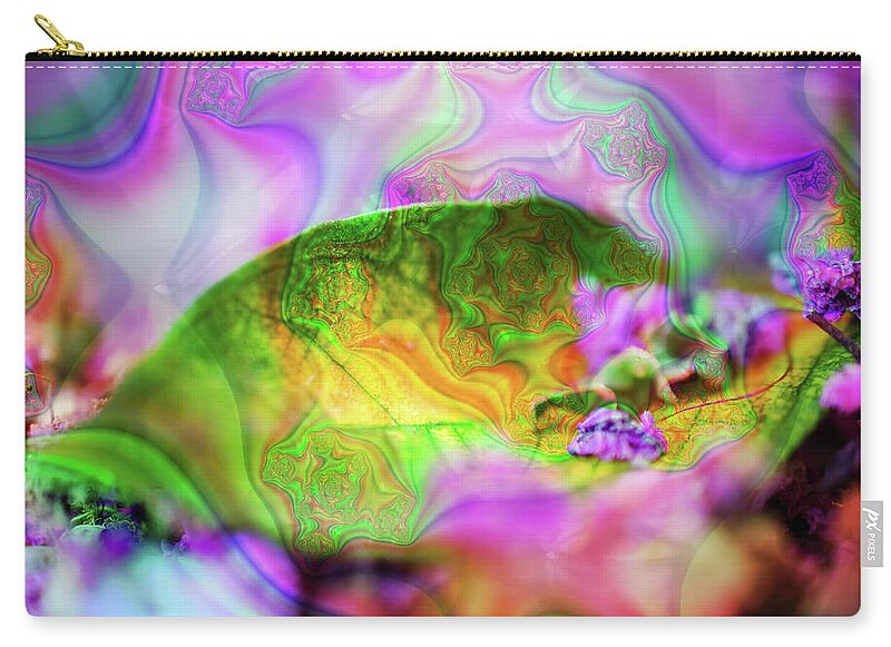 Magenta Fractals and Natural Leaf - Zip Pouch
