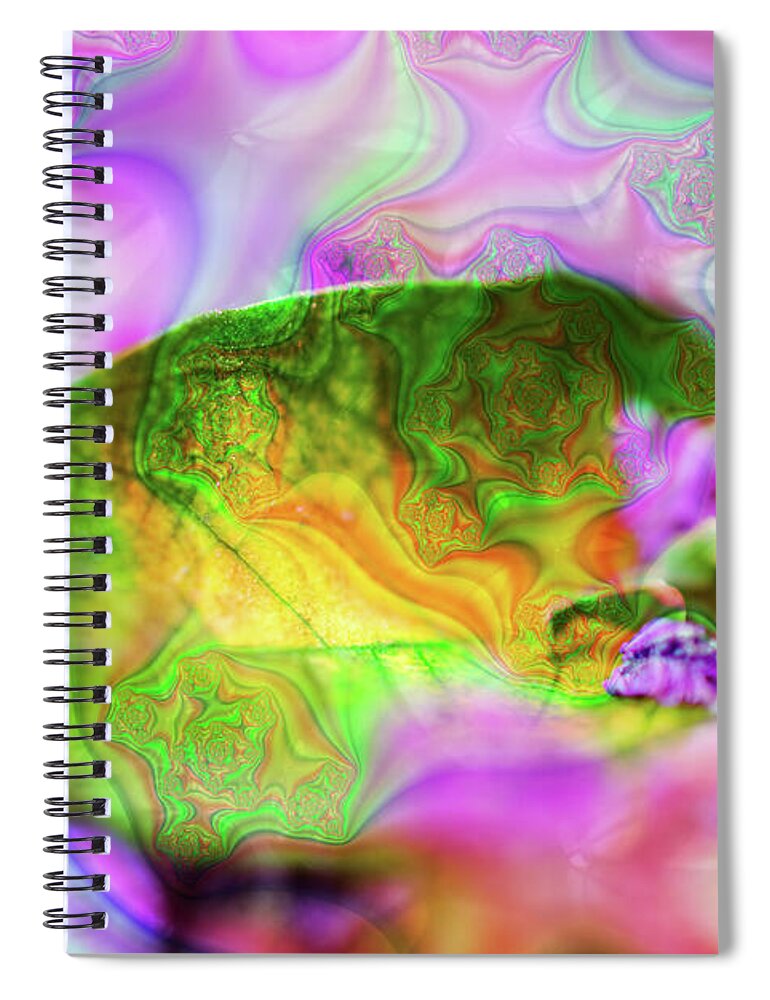 Magenta Fractals and Natural Leaf - Spiral Notebook