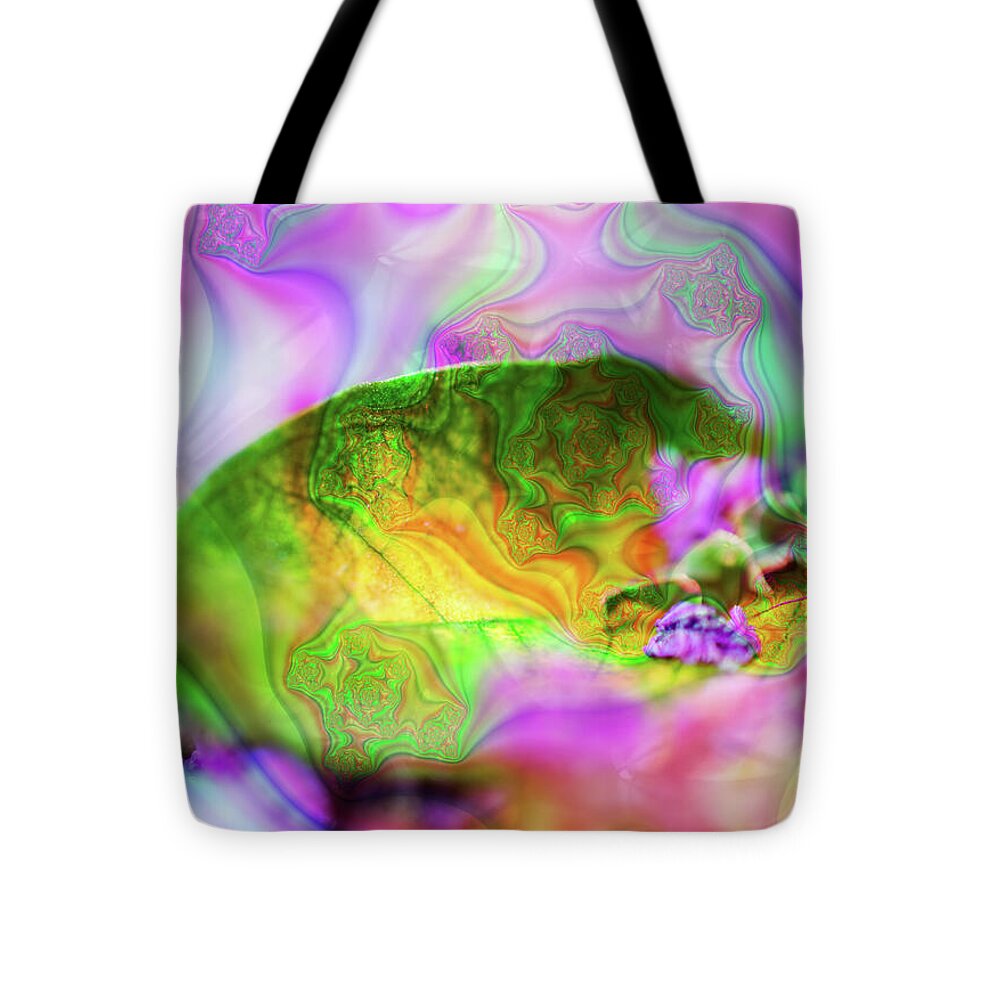 Magenta Fractals and Natural Leaf - Tote Bag