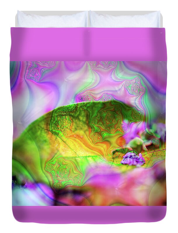 Magenta Fractals and Natural Leaf - Duvet Cover