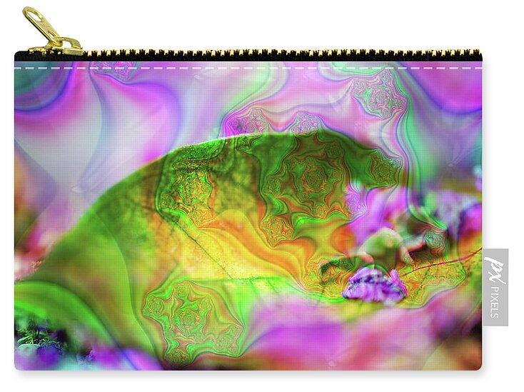 Magenta Fractals and Natural Leaf - Zip Pouch