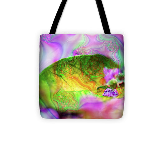 Magenta Fractals and Natural Leaf - Tote Bag
