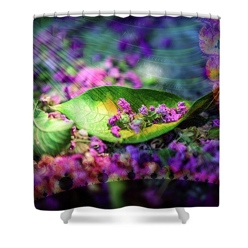 Magenta Petals Carefully Carried by a Leaf - Shower Curtain