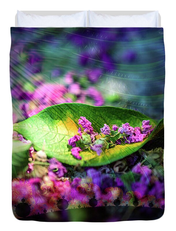 Magenta Petals Carefully Carried by a Leaf - Duvet Cover