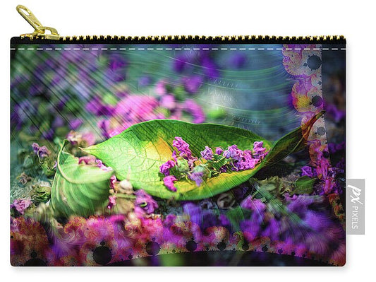 Magenta Petals Carefully Carried by a Leaf - Zip Pouch
