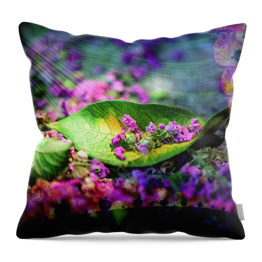Magenta Petals Carefully Carried by a Leaf - Throw Pillow
