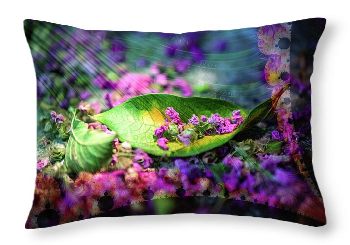Magenta Petals Carefully Carried by a Leaf - Throw Pillow