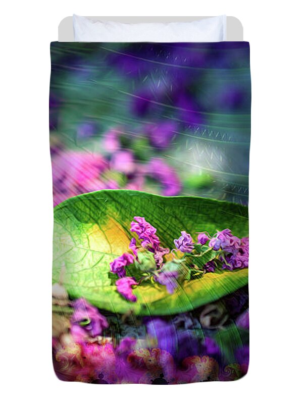 Magenta Petals Carefully Carried by a Leaf - Duvet Cover