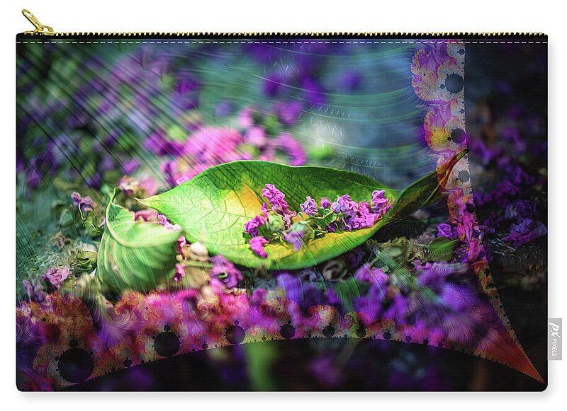 Magenta Petals Carefully Carried by a Leaf - Zip Pouch