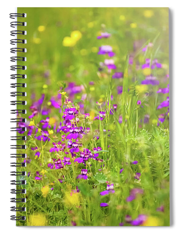 Magical Meadows with Purple and Yellow Flowers - Spiral Notebook