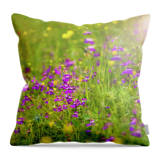 Magical Meadows with Purple and Yellow Flowers - Throw Pillow