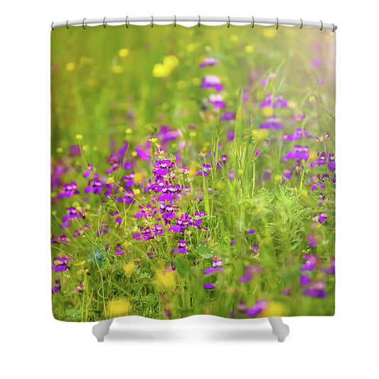 Magical Meadows with Purple and Yellow Flowers - Shower Curtain